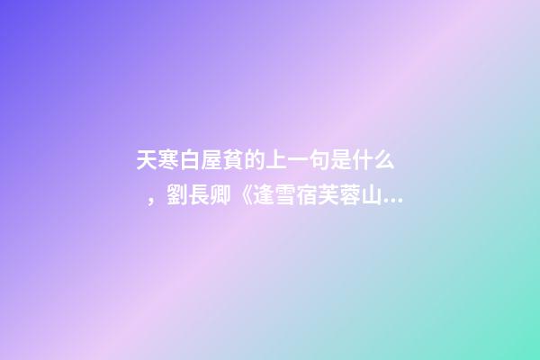 天寒白屋貧的上一句是什么，劉長卿《逢雪宿芙蓉山主人》賞析-第1張-觀點-玄機派